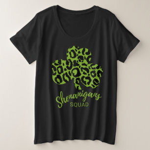 Shenanigan Squad St Patrick's Day Leopard Shamrock Grote Maat T-shirt