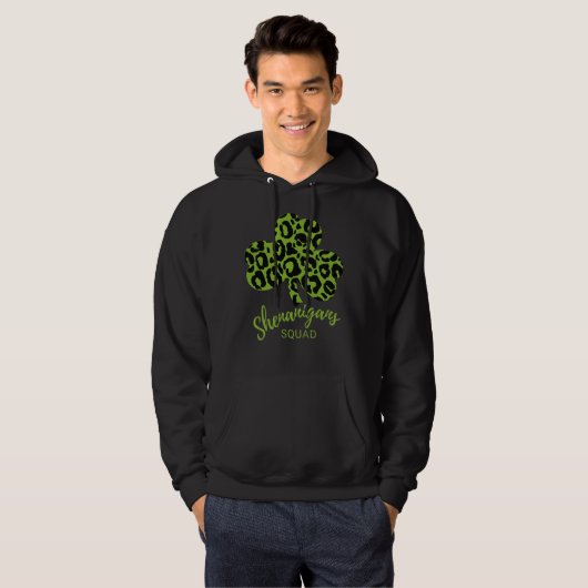 Shenanigan Squad St Patrick's Day Leopard Shamrock Hoodie (Voorkant volledig)