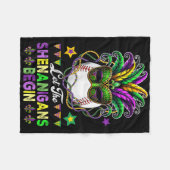 Shenanigans beginnen met Mardi Gras honkbal gemask Fleece Deken (Voorkant (Horizontaal))