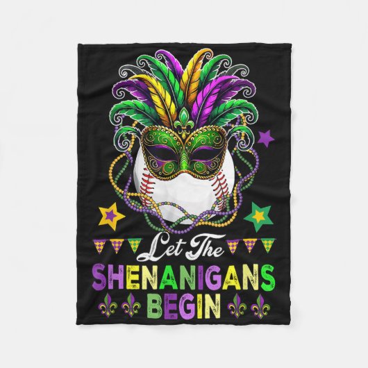 Shenanigans beginnen met Mardi Gras honkbal gemask Fleece Deken (Voorkant)