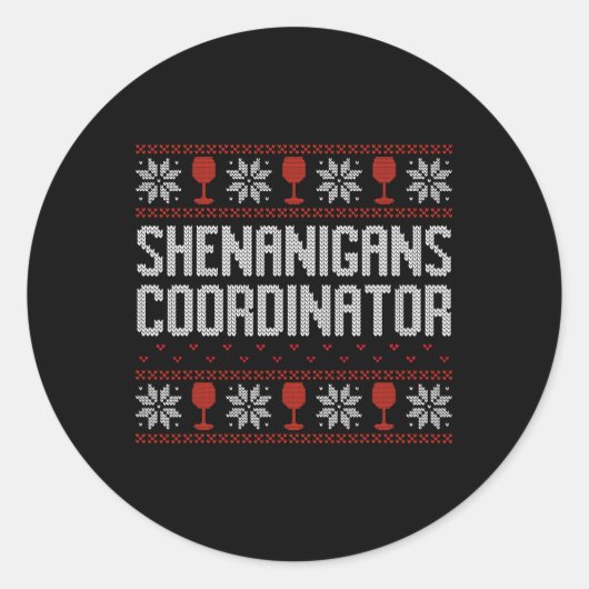 Shenanigans Coordinator Christmas Ugly Sweater Ronde Sticker (Voorkant)