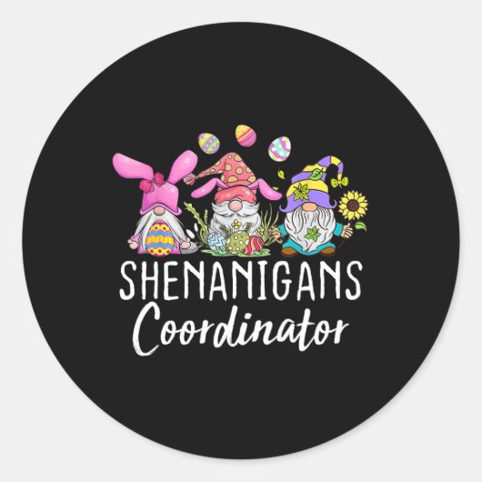 Shenanigans Coordinator Easter Bunny Gnomes Rabbit Ronde Sticker (Voorkant)