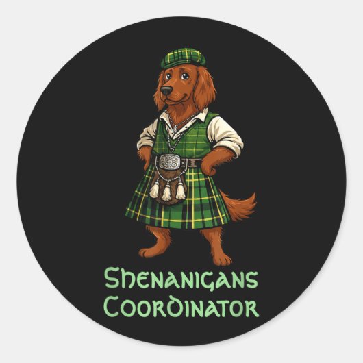 Shenanigans Coördinator Ierse Rode Setter Honden K Ronde Sticker (Voorkant)