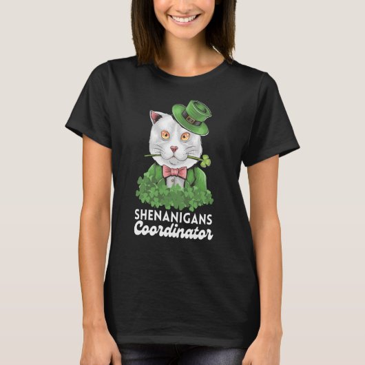 Shenanigans Coordinator Teacher Cat St Patricks Da T-shirt (Voorkant)