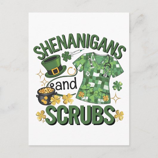 Shenanigans en Scrubs Funny Nursing St Patrick's Briefkaart (Voorkant)