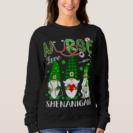 Shenanigans Funny Love Gnomes Nurse St Patricks Da Trui (Voorkant)