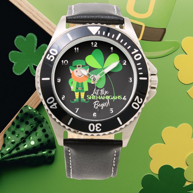 Shenanigans Leprechaun Shamrock St Patrick nummers Horloge (Creator heeft geüpload)