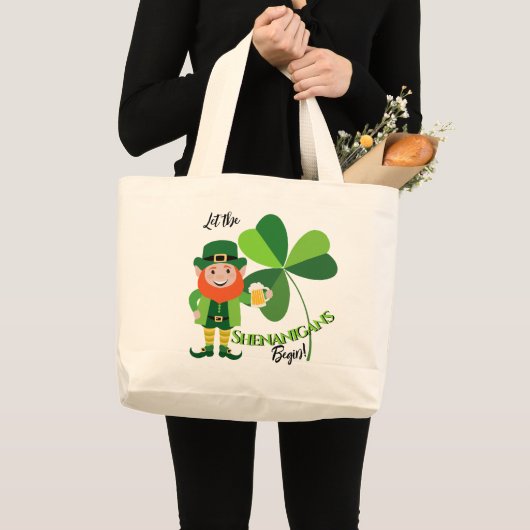 Shenanigans Leprechaun Shamrock St. Patrick's Dag Grote Tote Bag (Voorkant (product))