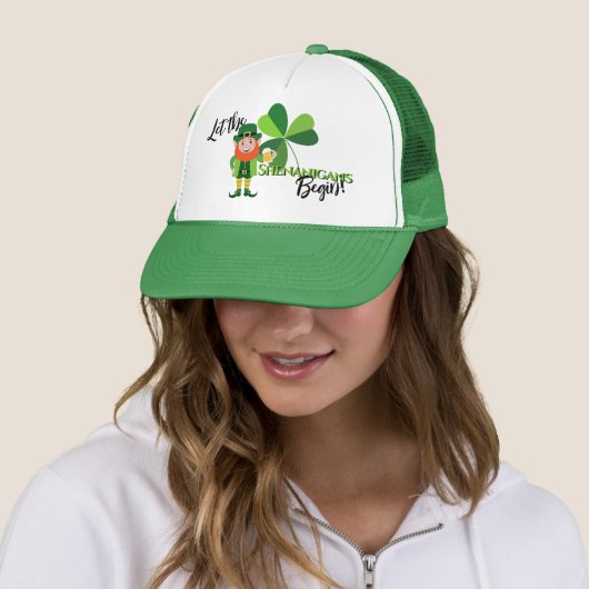 Shenanigans Leprechaun Shamrock St Patrick's Day Trucker Pet (In situ)