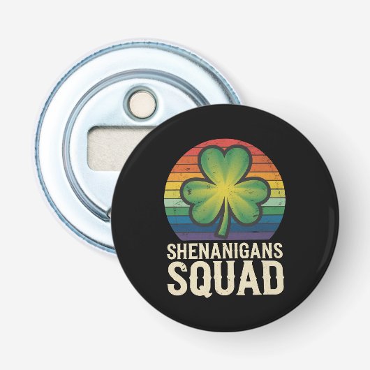 Shenanigans Squad bijpassende St Patricks Day-groe Button Flesopener (Voorkant)