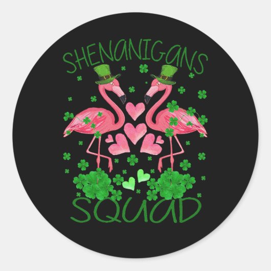 Shenanigans Squad Flamingo St Patrick's Day Ronde Sticker (Voorkant)