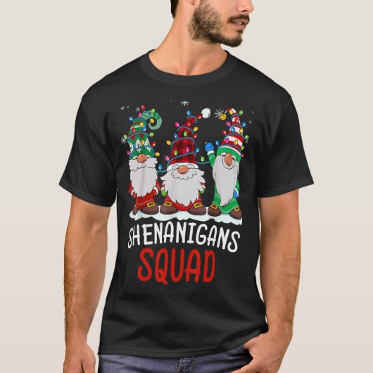 Shenanigans Squad Gnomes Lights Christmas Pajamas  T-shirt (Voorkant)