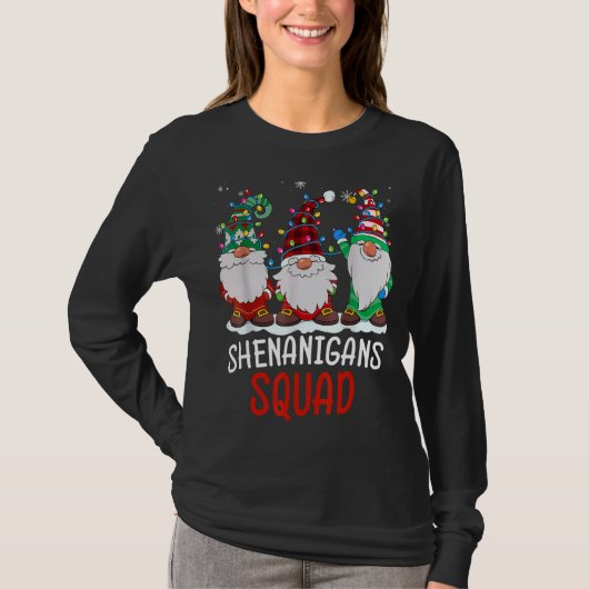 Shenanigans Squad Gnomes Lights Christmas Pajamas T-shirt (Voorkant)