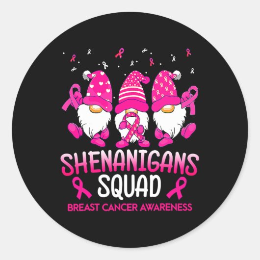 Shenanigans Squad Gnomes Pink Ribbon Breast Cancer Ronde Sticker (Voorkant)