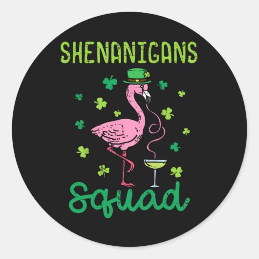 Shenanigans Squad Irish Flamingo St Patricks Day b Ronde Sticker (Voorkant)