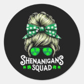 Shenanigans Squad Messy Bun St Patricks Day Ronde Sticker (Voorkant)
