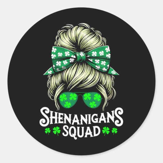 Shenanigans Squad Messy Bun St Patricks Day Ronde Sticker (Voorkant)