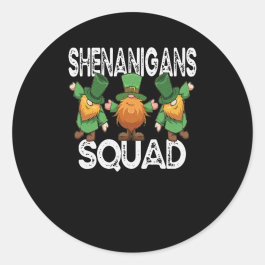 Shenanigans Squad St Patricks Day Gnomes Shamrock Ronde Sticker (Voorkant)