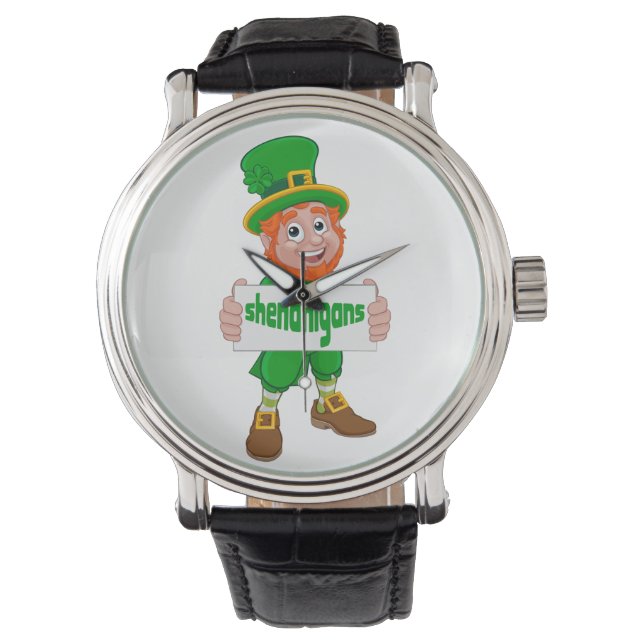 Shenanigans St. Patrick's Day Leprechaun St Pattys Horloge (Voorkant)