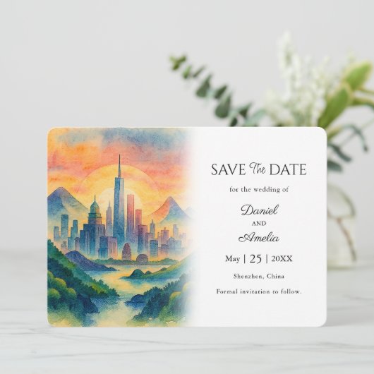 Shenzhen, China Bestemming Opslaan van de datum Ka Save The Date (Staand voorkant)