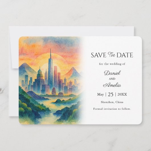 Shenzhen, China Bestemming Opslaan van de datum Ka Save The Date (Voorkant)