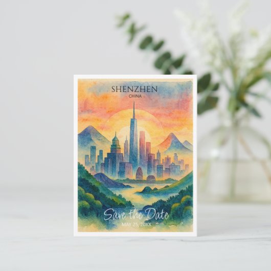 Shenzhen China Bestemming Sla de datum op Briefkaart (Staand voorkant)