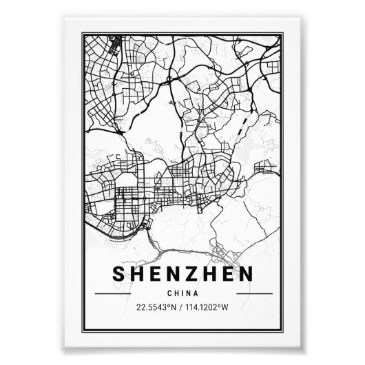 Shenzhen - China Light City Map Foto Afdruk (Voorkant)
