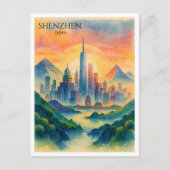 Shenzhen China Waterverf Skyline Souvenir Feestdagenkaart (Voorkant)