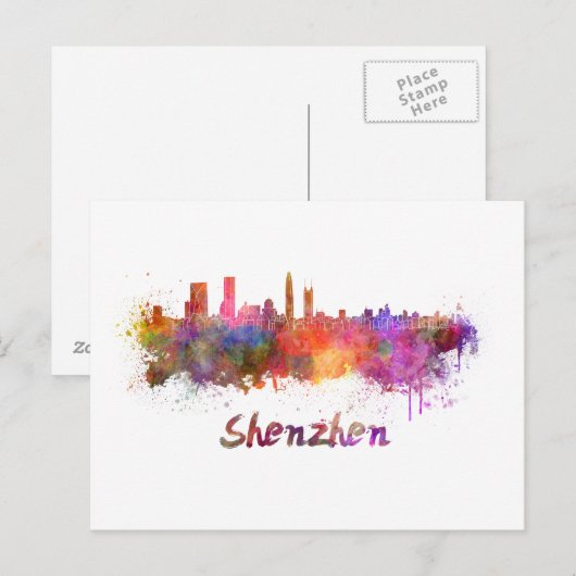 Shenzhen skyline in waterverf briefkaart (Voorkant / Achterkant)