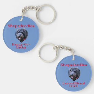 Shepadoodle Portret Onvoorwaardelijke Liefde Blauw Sleutelhanger