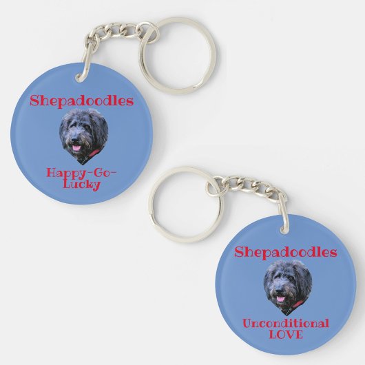 Shepadoodle Portret Onvoorwaardelijke Liefde Blauw Sleutelhanger