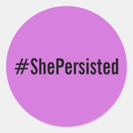 #ShePersisted, zwarte tekst op lavendel stickers