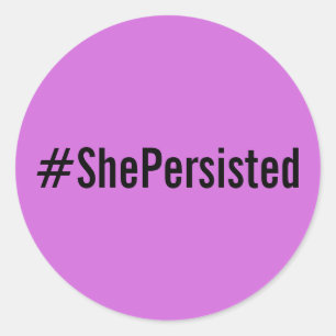 #ShePersisted, zwarte tekst op lavendel stickers
