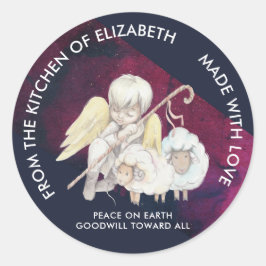 Shepherd Angel met 2 lammeren Pastoral Kitchen Ronde Sticker