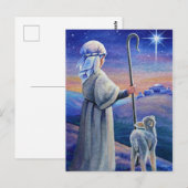 Shepherd Boy Lamb & Star kerstWaterverf Art Briefkaart (Voorkant / Achterkant)