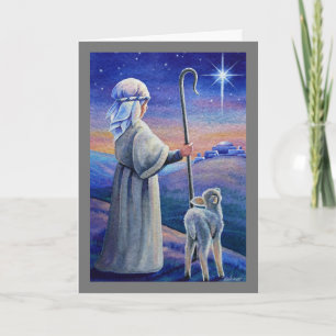 Shepherd Boy Lamb & Star Waterverf Art Kaart
