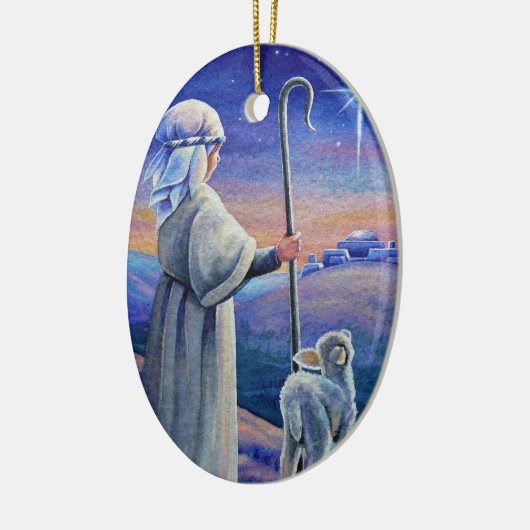 Shepherd Boy Lamb & Star Waterverf Art Keramisch Ornament (Links)