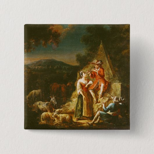 Shepherd die een Flute speelt Vierkante Button 5,1 Cm (Voorkant)
