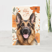 Shepherd Dog Retro Orange Flowers Thinking of You Kaart (Voorkant)