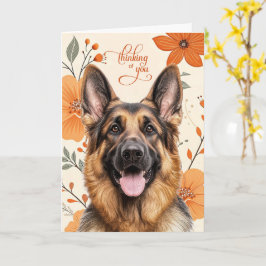 Shepherd Dog Retro Orange Flowers Thinking of You Kaart