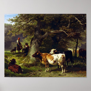Shepherd en Cow Herd bij de Pond Poster