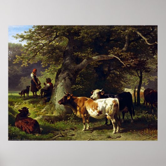 Shepherd en Koe Herd bij de Pond Poster (Voorkant)