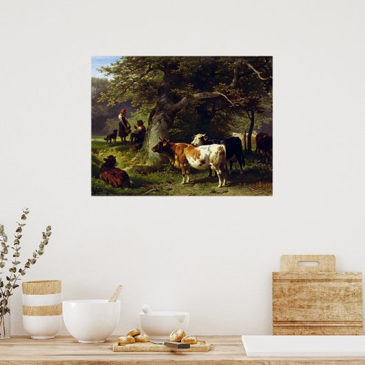 Shepherd en Koe Herd bij de Pond Poster (Keuken)