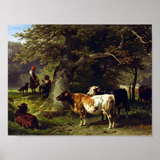 Shepherd en Koe Herd bij de Pond Poster (Voorkant)