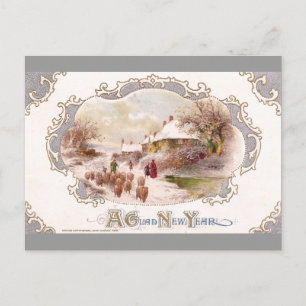 Shepherd en Sheep op nieuwjaarsdag Feestdagenkaart