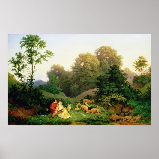 Shepherd en Shepherdess in een Duits landschap Poster (Voorkant)