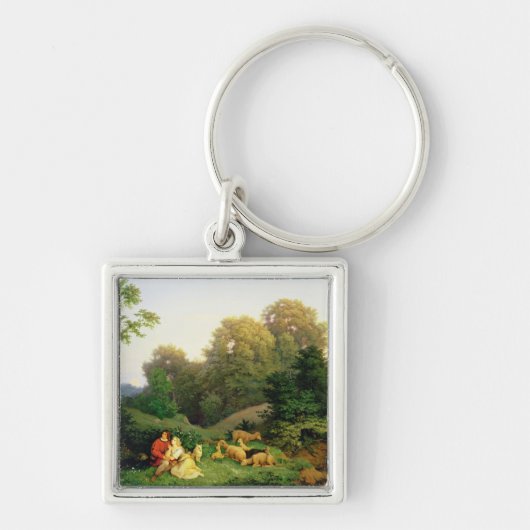 Shepherd en Shepherdess in een Duits landschap Sleutelhanger (Voorkant)