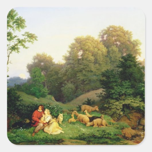 Shepherd en Shepherdess in een Duits landschap Vierkante Sticker (Voorkant)