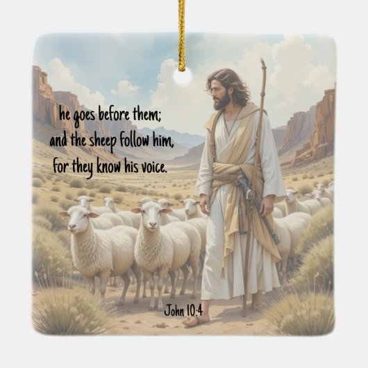 Shepherd goes before them Bible Scripture Keramisch Ornament (Achterkant)