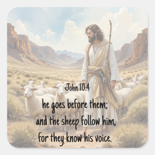Shepherd goes before them Bible Scripture Vierkante Sticker (Voorkant)